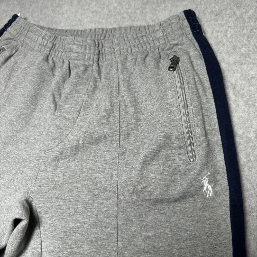 Polo Ralph Lauren Performance Mens Gray Navy Stripe Zipper Pocket Sweatpants M